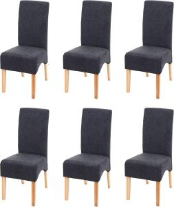 6er-Set Esszimmerstuhl Latina, Küchenstuhl Stuhl, Stoff/Textil ~ dunkelgrau, helle Beine