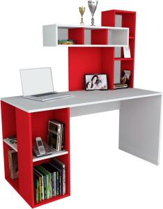 'Coral' Schreibtisch mit Regal, Weiß Rot, 140 x 75 x 60cm