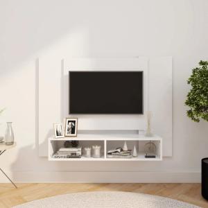 TV-Wandschrank Weiß 120x23,5x90 cm Spanplatte, Mit Beleuchtung [808287]