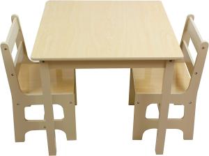 Style home Kindersitzgruppe Kindertisch mit 2 Kinderstühlen Holz, Sitzgruppe 1 Tisch und 2 Stühle, Hase und Windmühle