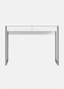 Dmora Linearer Schreibtisch mit zwei Schubladen, weiße Farbe, Maße 101 x 76,5 x 40 cm