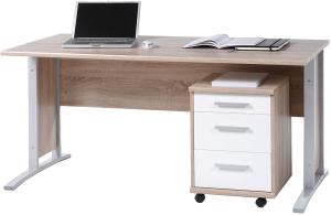 Schreibtisch >Clermont< in Sonoma-Eiche/Weiß aus Metall - 150x73x70cm (BxHxT)