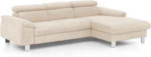 Mivano Ecksofa Micky mit Recamiere / Eckcouch mit Bettfunktion, Bettkasten und Kopfteilverstellung / 244 x 72 x 166 / Mikrofaser, Beige