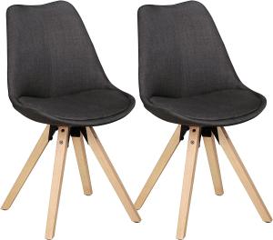 Wohnling 2er Set Esszimmerstühle Skandinavische Stühle mit Holzbeinen Anthrazit