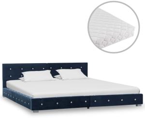 vidaXL Bett mit Matratze Blau Samt 180 x 200 cm