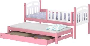 WNM Group Kinderbett Ausziehbar mit Rausfallschutz Suzie - aus Massivholz - Ausziehbett für Mädchen und Jungen - Bett mit Schublade - Funktionsbett 190x90 / 180x90 cm - Rosa
