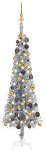 vidaXL Weihnachtsbaum Schlank mit LEDs & Kugeln Silbern 150 cm