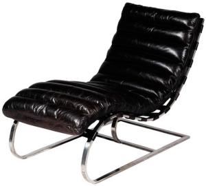 Casa Padrino Luxus Echtleder Vintage Liege / Sessel Schwarz - Leder Sessel Art Deco Lounge Relax Sessel
