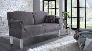 Sofa PAISLEY 3-Sitzer in Stoff grau weiß Federkern Armteilverstellung