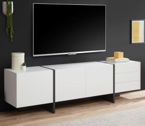 TV-Lowboard Design-M in weiß matt und Fresco grau 210 x 60 cm