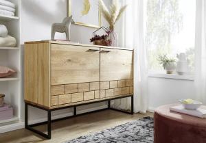 Sideboard 123x82cm 'Valetta' Eiche & Metall schwarz