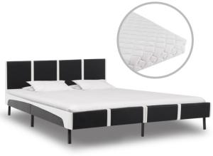 vidaXL Bett mit Matratze Schwarz und Weiß Kunstleder 160 x 200 cm