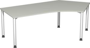 Schreibtisch 135° '4 Fuß Flex' rechts, höhenverstellbar, 216x113cm, Lichtgrau / Silber