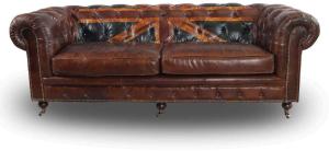 Chesterfield-Sofa Union Jack 3-Sitzer Leder Vintage-Cigar