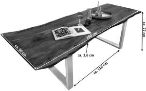 Esstisch Tisch natürliche Baumkante Akazie massiv Kufengestell nussbaum 180 x 90 silber QUINN 523582
