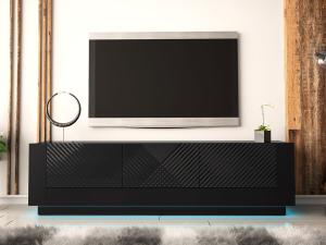 TV-Lowboard Nirosio 180 01, LED-Beleuchtung, Farbe: Schwarz / Schwarz Hochglanz