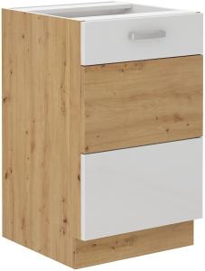 Spülenschrank 50 cm Eiche Artisan + Weiß Hochglanz Küchenzeile Küchenblock Küche