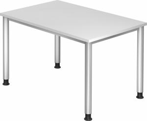 bümö® Schreibtisch H-Serie höhenverstellbar, Tischplatte 120 x 80 cm in weiß, Gestell in silber