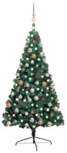 vidaXL Künstlicher Halber Weihnachtsbaum mit LEDs & Kugeln Grün 240 cm, Mit Beleuchtung [3077567]