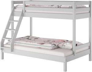 Modernes 3er-Bett 90x200 und 140x200 Erwachsenen-Stockbett Kiefer Massivholz hellgrau V-60. 18G-09-14ohne Zubehör