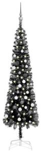 vidaXL Schlanker Weihnachtsbaum mit LEDs & Kugeln Schwarz 210 cm, Mit Beleuchtung [3078114]