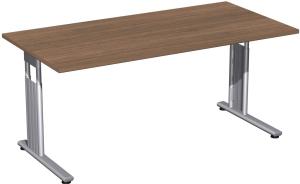 Schreibtisch 'C Fuß Flex' höhenverstellbar, 160x80cm, Nussbaum / Silber