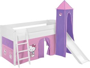Lilokids 'Ida 4106' Spielbett 90 x 200 cm, Hello Kitty Lila, Kiefer massiv, mit Turm, Rutsche und Vorhang