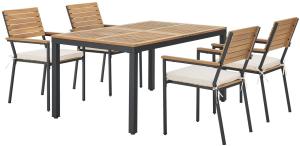 Juskys 'Rhodos' Gartengarnitur - Tisch, 4 Stühle & Auflagen, Akazienholz Natur & Schwarz