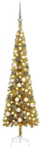 vidaXL Schlanker Weihnachtsbaum mit LEDs & Kugeln Golden 150 cm, Mit Beleuchtung [3078127]