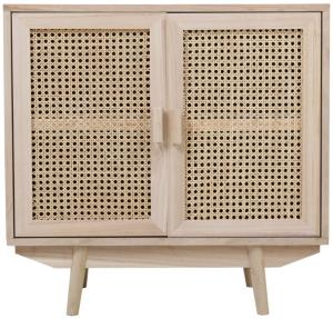 Kommode 67 x 36 cm MDF Paulownia Holzfurnier und Rattanfront mit 2 Türen