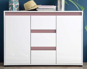 Sideboard Sol Lack Hochglanz weiß und altrosa Kommode 119 x 84 cm rosa