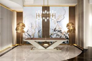Casa Padrino Luxus Designer Indoor Tischtennisplatte Braun / Creme / Gold 274 x 152,5 x H. 76 cm - Hotel Kollektion - Luxus Qualität