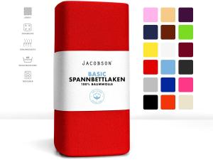 JACOBSON Jersey Spannbettlaken Spannbetttuch Baumwolle Bettlaken (Topper 140-160x200 cm, Rot)