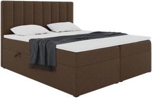 MEBLINI Boxspringbett ERLING 180x200 cm mit Bettkasten - H4/Braun Webstoff Polsterbett - Doppelbett mit Topper & Taschenfederkern-Matratze