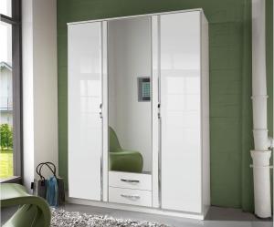 Kleiderschrank TRIO Schrank in weiß Hochglanz Chrom 135 cm mit Spiegel