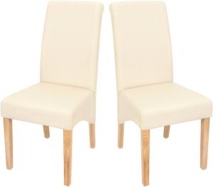 2er-Set Esszimmerstuhl Küchenstuhl Stuhl M37 ~ Kunstleder matt, creme, helle Füße