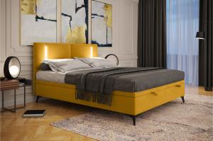 Stylefy Hugette Boxspringbett Gelb Kunstleder 160x200 cm