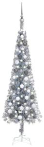 vidaXL Schlanker Weihnachtsbaum mit LEDs & Kugeln Silbern 120 cm, Mit Beleuchtung [3078131]