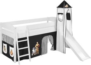 Lilokids 'Ida 4105' Spielbett 90 x 200 cm, Star Wars Schwarz, Kiefer massiv, mit Turm, Rutsche und Vorhang