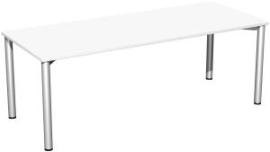 Schreibtisch '4 Fuß Flex', feste Höhe 200x80cm, Weiß / Silber