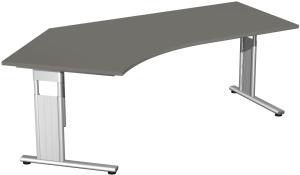 Schreibtisch 135° 'C Fuß Flex' links, höhenverstellbar, 216x113cm, Graphit / Silber