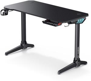 LY113 Gaming-Tisch, Schreibtisch RGB-Beleuchtung, Kopfhörer-Getränkehalter und Lautsprecherhaken, Kabelführung, Computertisch