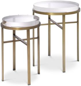 Casa Padrino Luxus Beistelltisch Set Messingfarben - 2 Runde Edelstahl Tische mit Glasplatte - Luxus Wohnzimmer Möbel