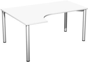 PC-Schreibtisch '4 Fuß Flex' links, 160x120cm, Weiß / Silber