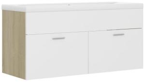 vidaXL Waschbeckenunterschrank mit Einbaubecken Weiß und Sonoma-Eiche [3070852]