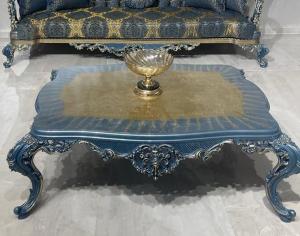 Casa Padrino Luxus Barock Couchtisch Blau / Gold - Prunkvoller Wohnzimmertisch im Barockstil - Barockstil Wohnzimmer Möbel - Barock Einrichtung - Barock Möbel - Luxus Möbel im Barockstil