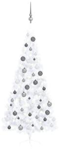 vidaXL Künstlicher Halber Weihnachtsbaum mit LEDs & Kugeln Weiß 210 cm, Mit Beleuchtung [3077657]