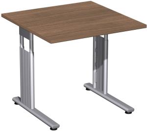 Schreibtisch 'C Fuß Flex' höhenverstellbar, 80x80cm, Nussbaum / Silber