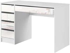 Domando Schreibtisch Licata Modern für Büro Breite 120cm, beidseitig montierbar in Weiß Matt und Weiß Hochglanz