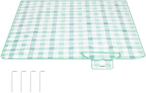 SONGMICS Picknickdecke, 200 x 200 cm, mit 4 Erdankern, groß, Campingdecke, für Park, Garten, Strand, wasserdicht, faltbar, grün-weiß GCM011W02